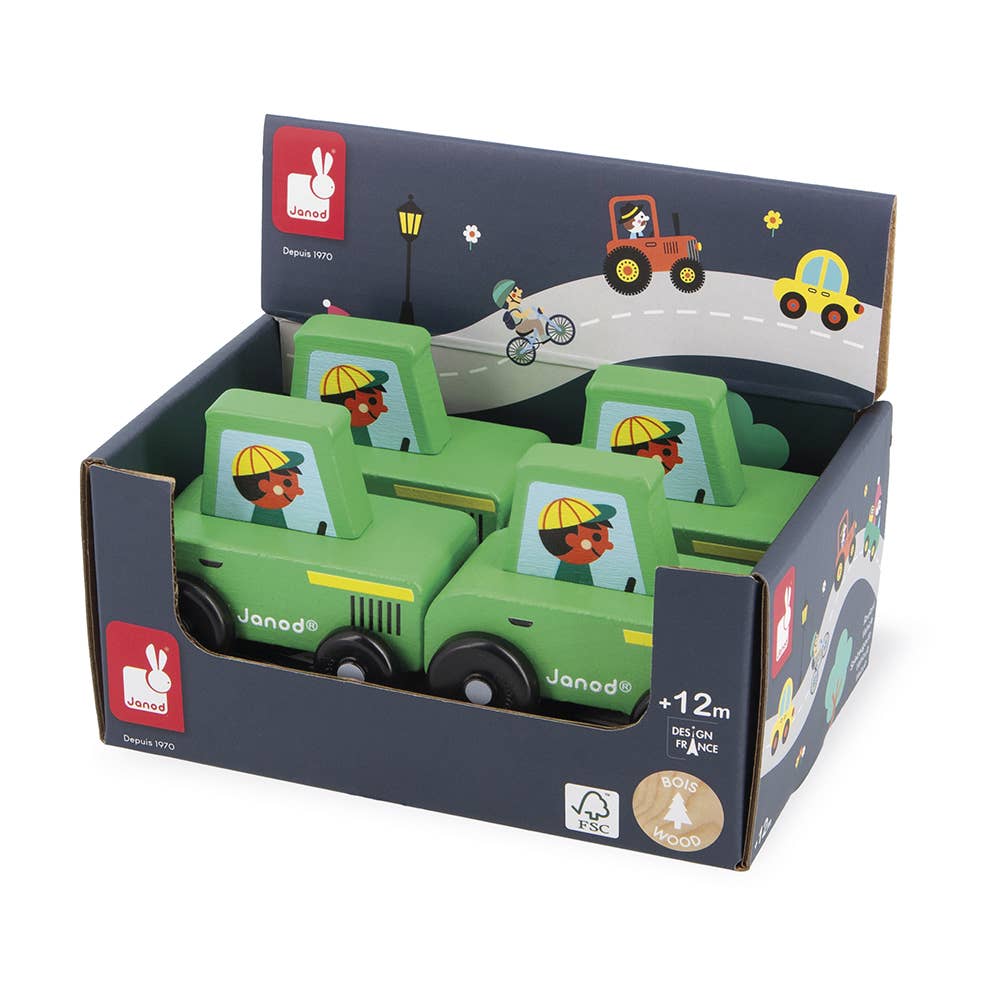 Janod - Crossroads Countryside Green Tractor Display x4