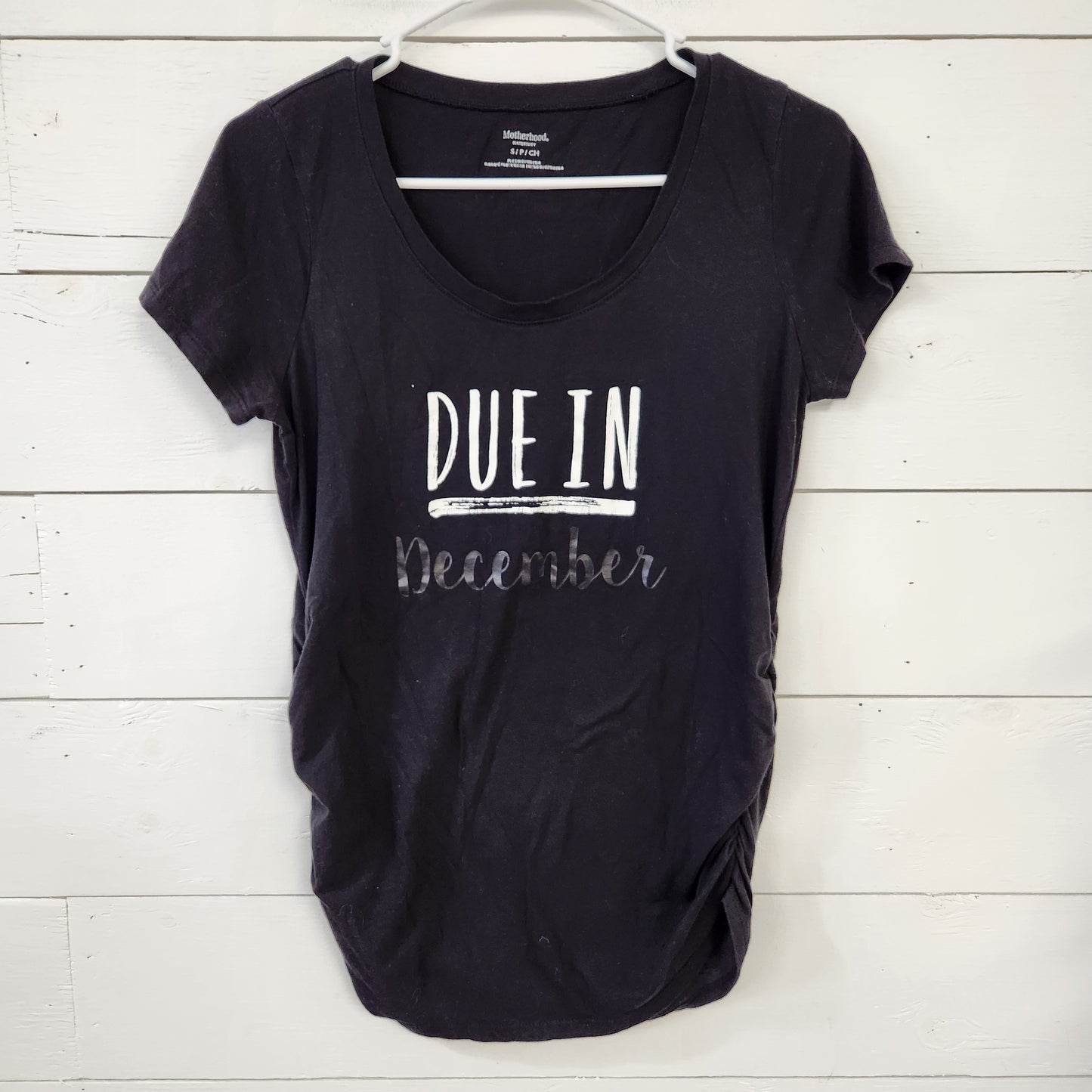 Size S | Motherhood Maternity Black Due in Dec Shirt