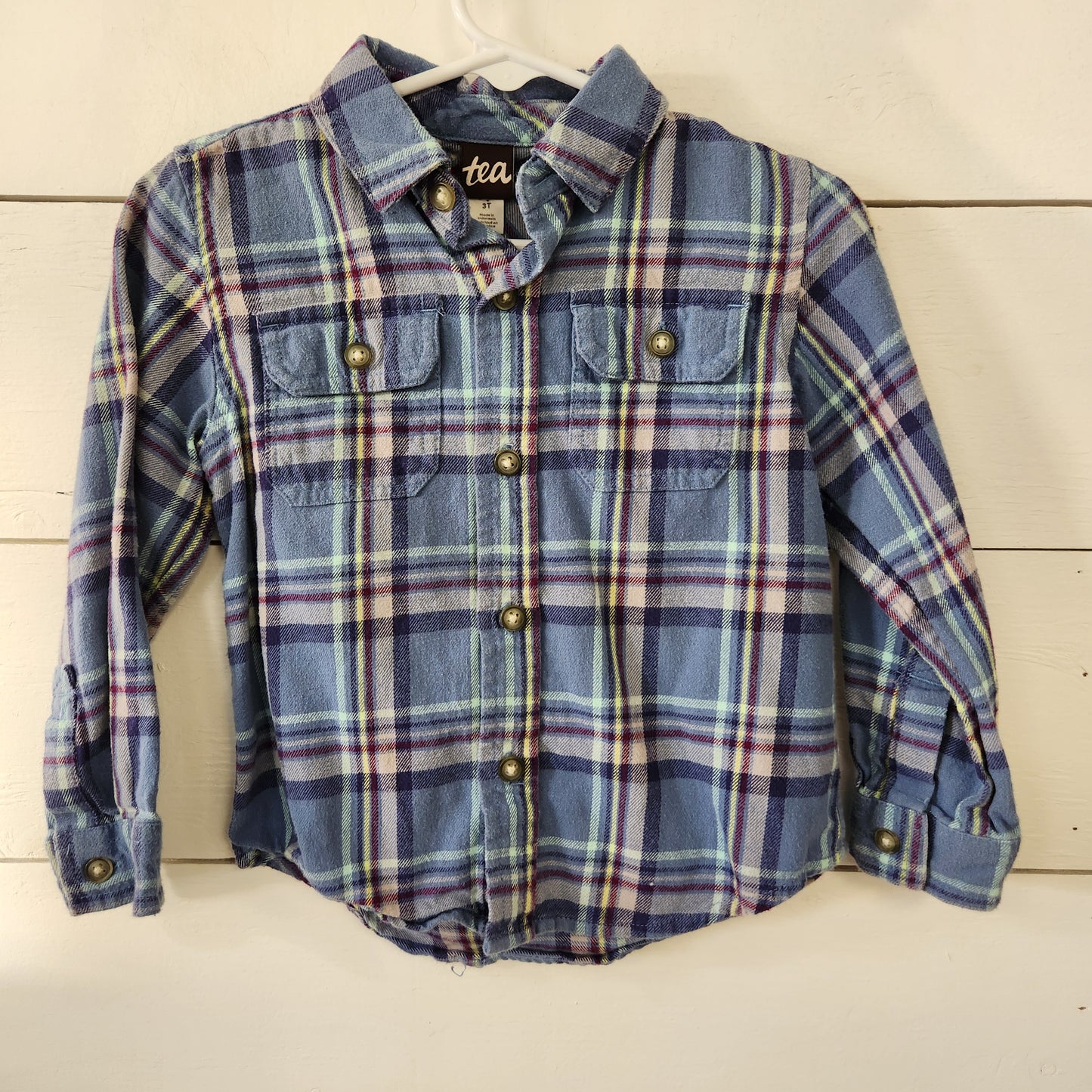 Size 3t | Tea Blue & Purple Flannel