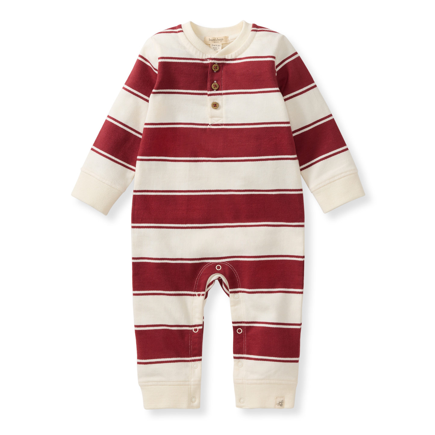 Rugby Peace Stripe Jumpsuit by Burt`s Bees | Brick Red