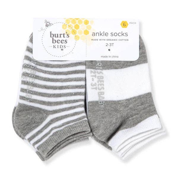 Solid & Stripes Organic Cotton Baby Ankle Socks 6 Pack| Heather Grey