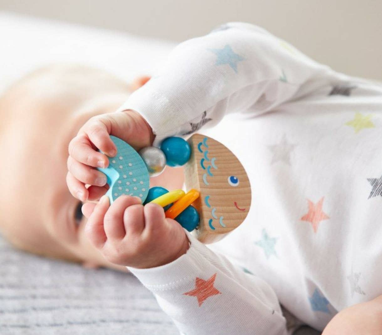 HABA USA - Rattlefish Wooden Baby Grasping Toy