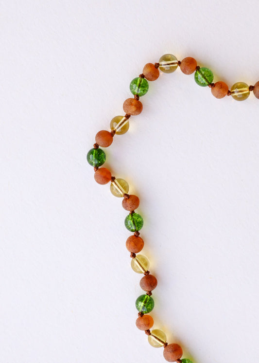 Necklace by Canyon Leaf || Raw Cognac Baltic Amber + Citrine + Peridot