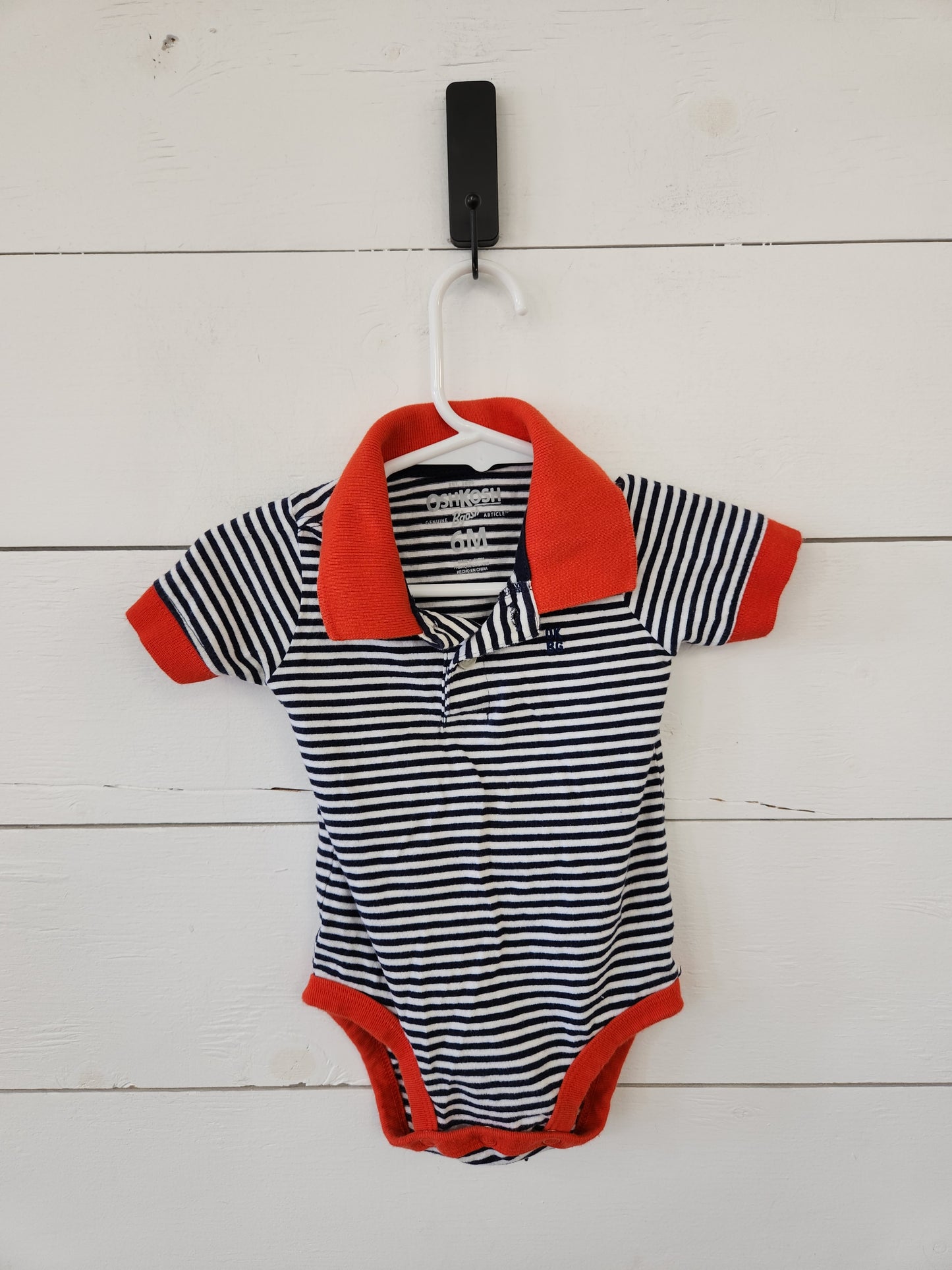 Size 6m | Osh Kosh Red & Blue Striped Polo Bodysuit