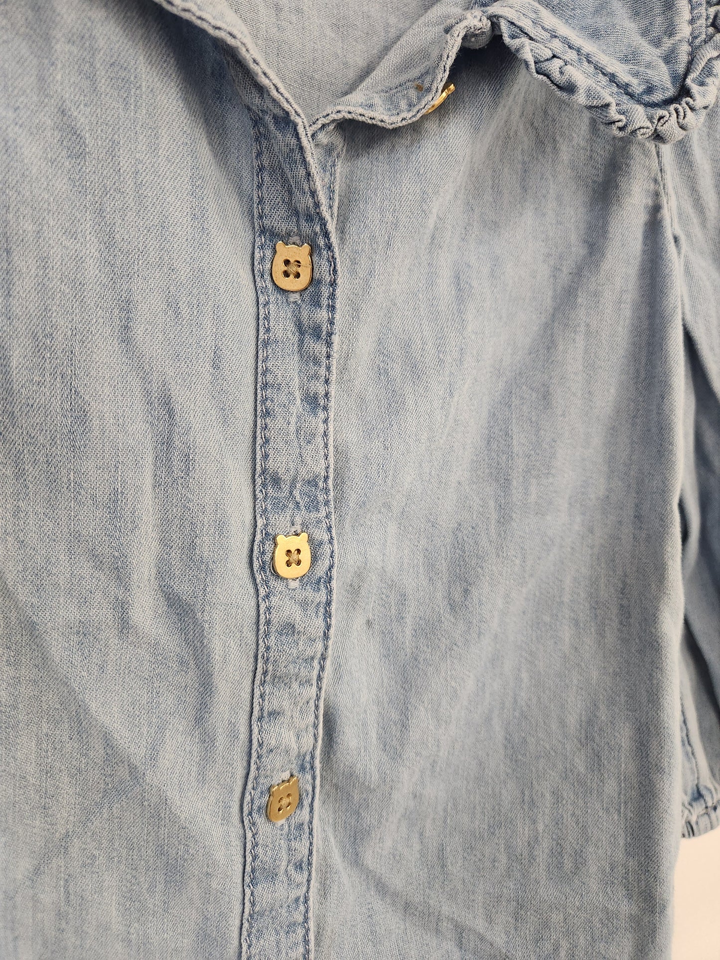 Size 4t | Gap Denim Shirt w/ Ruffled Collar & Bear Buttons