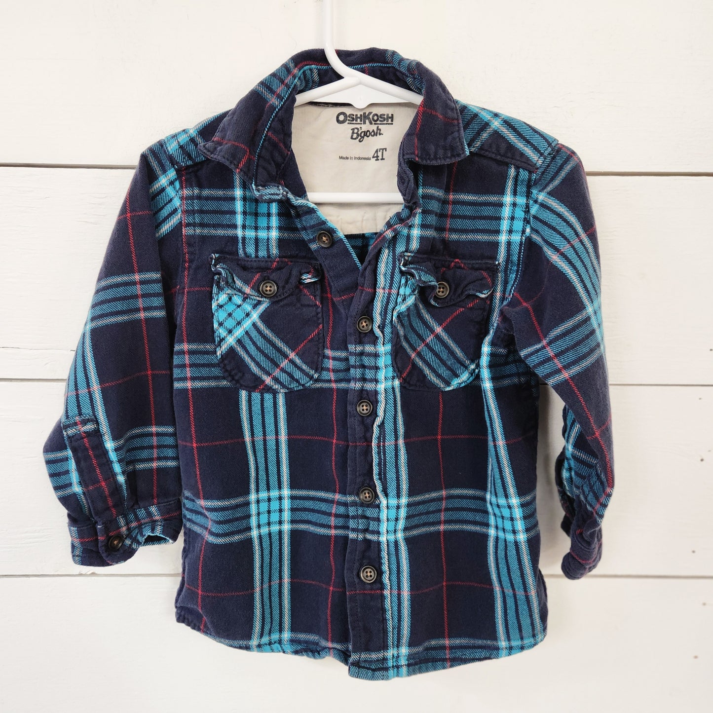 Size 4t | Oshkosh Blue/Teal Plaid Button Down Shirt