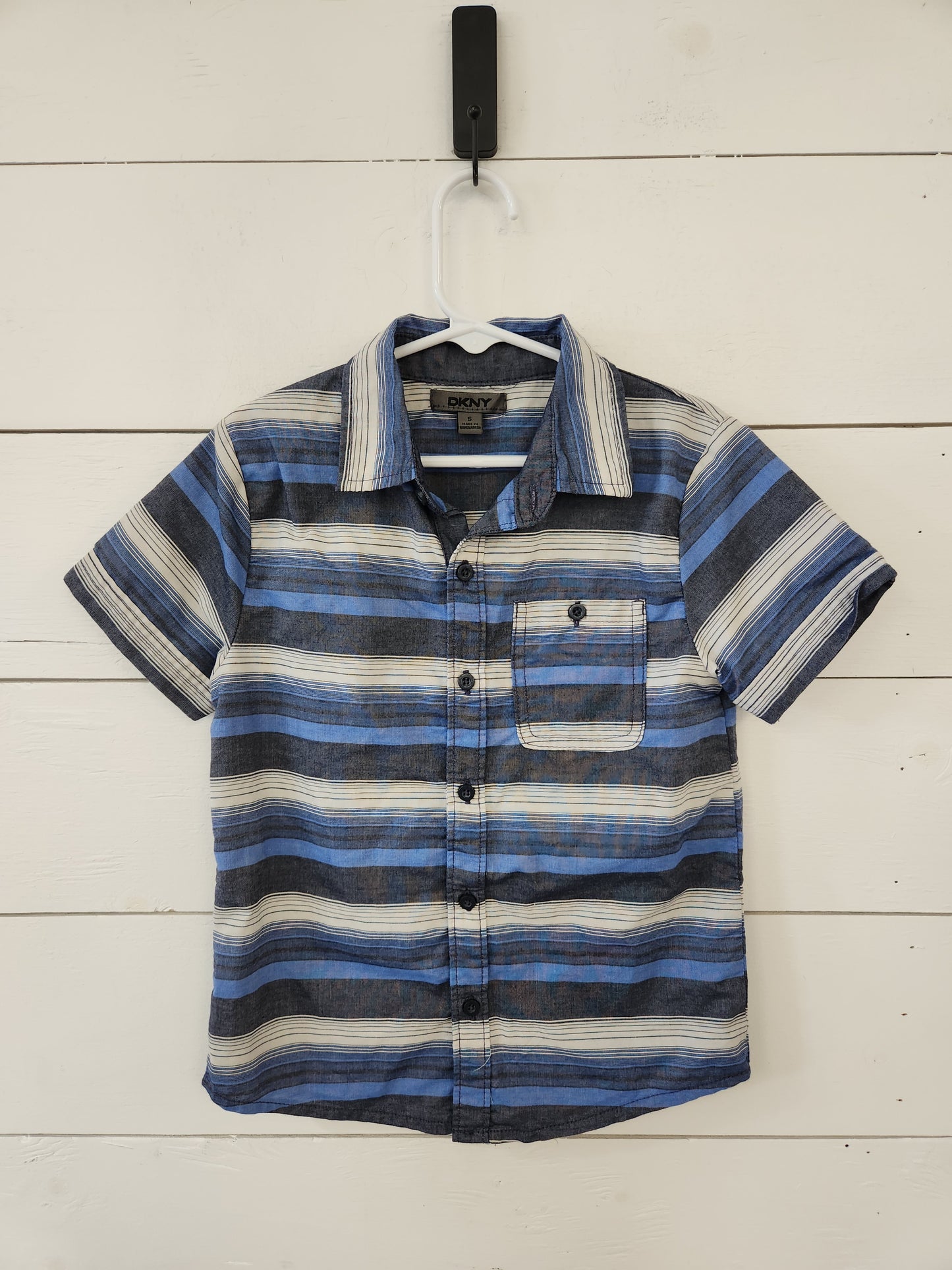 Size 5 | DNKY Blue Striped Short Sleeve Buttondown