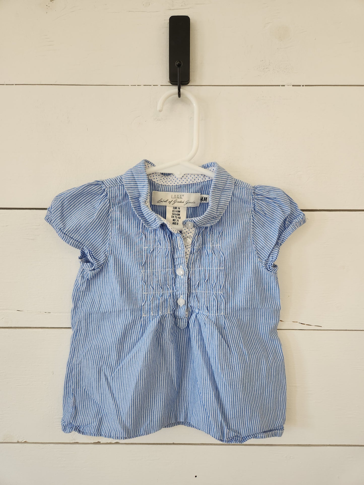 Size 6-9m | H&M Blue Striped Ruffle Front Shirt