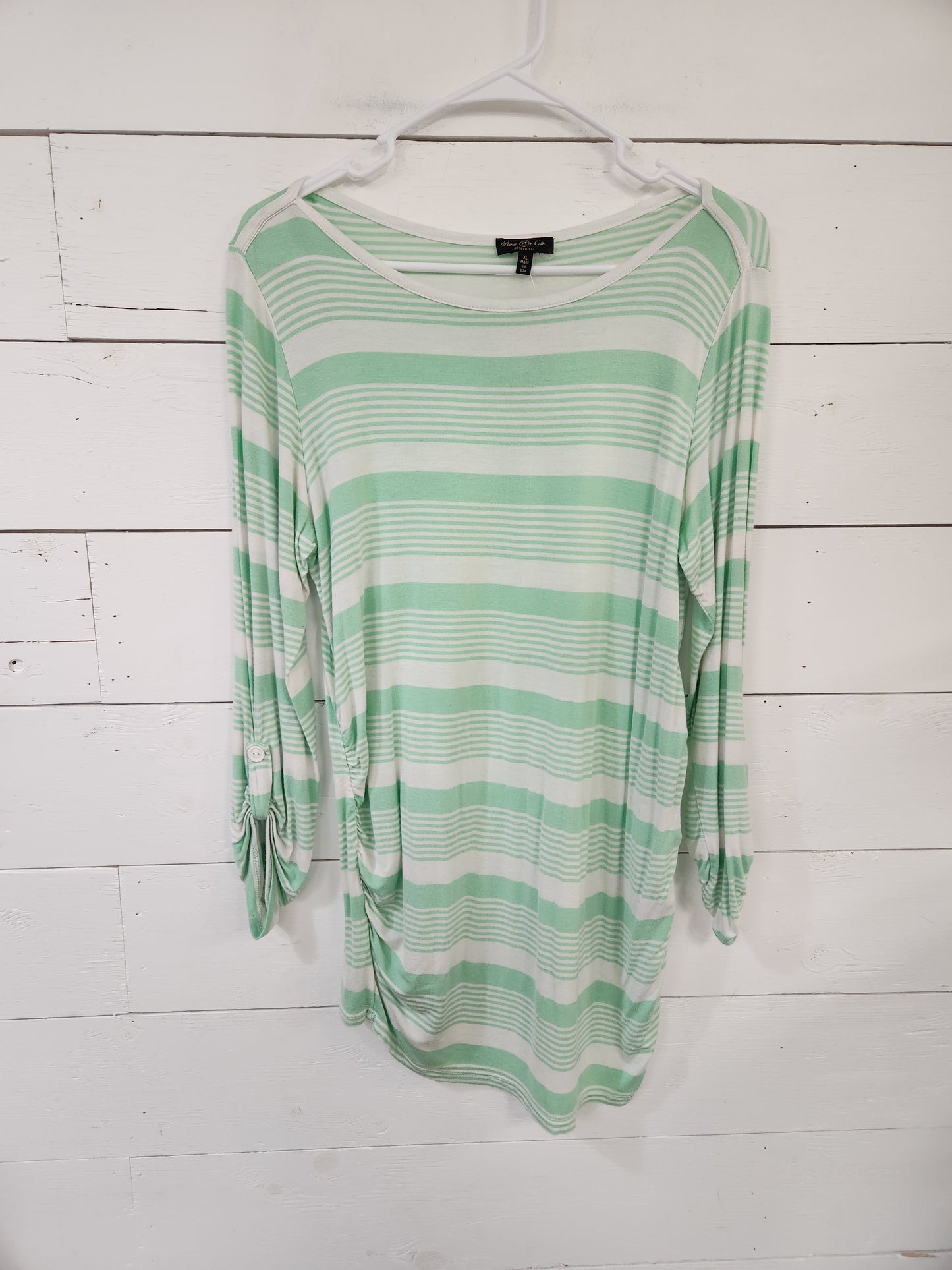 Size XL | Mom & Co Green & White Striped Maternity Shirt