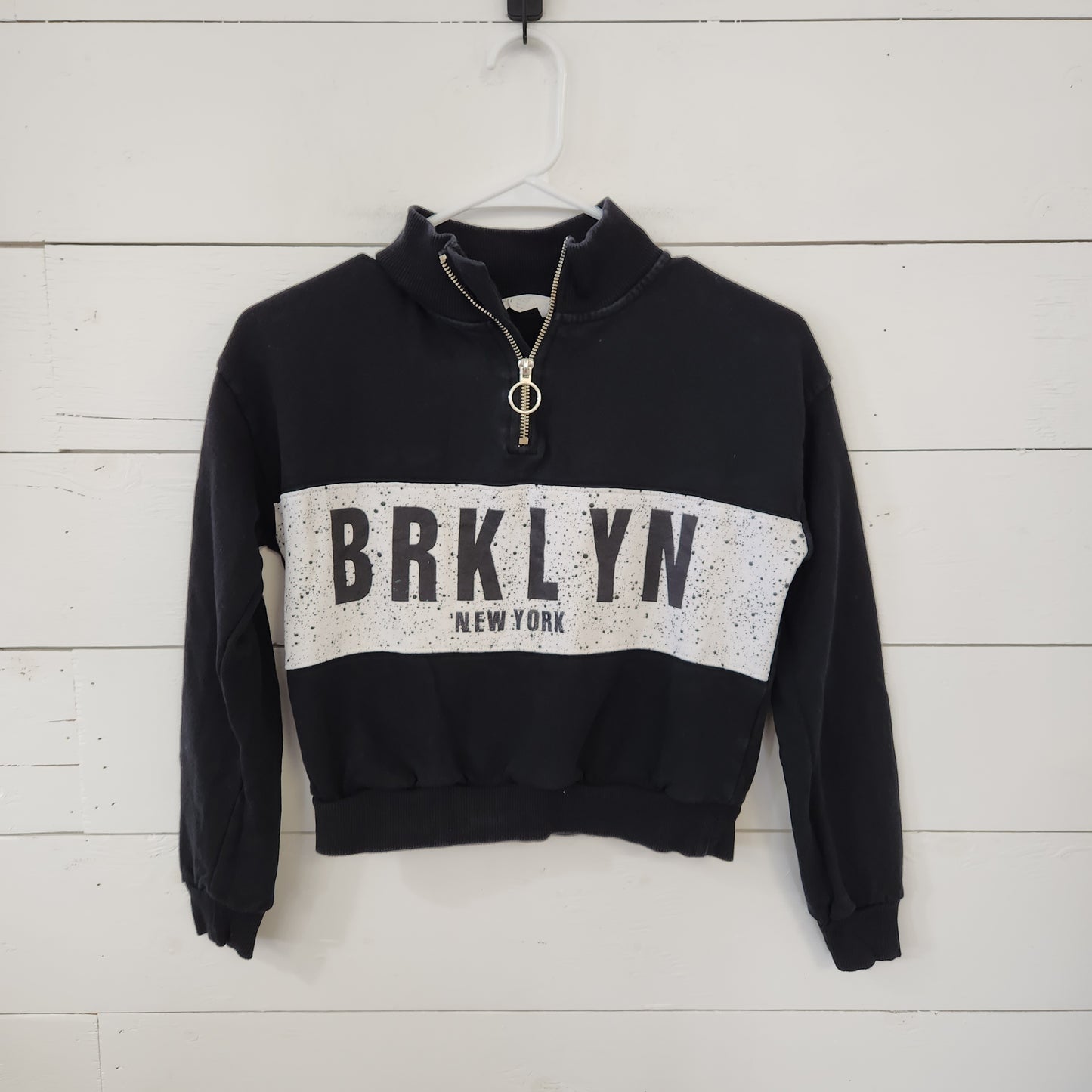 Size 8-10 | H&M BRKLYN Black Crop 1/4 Zip Sweater