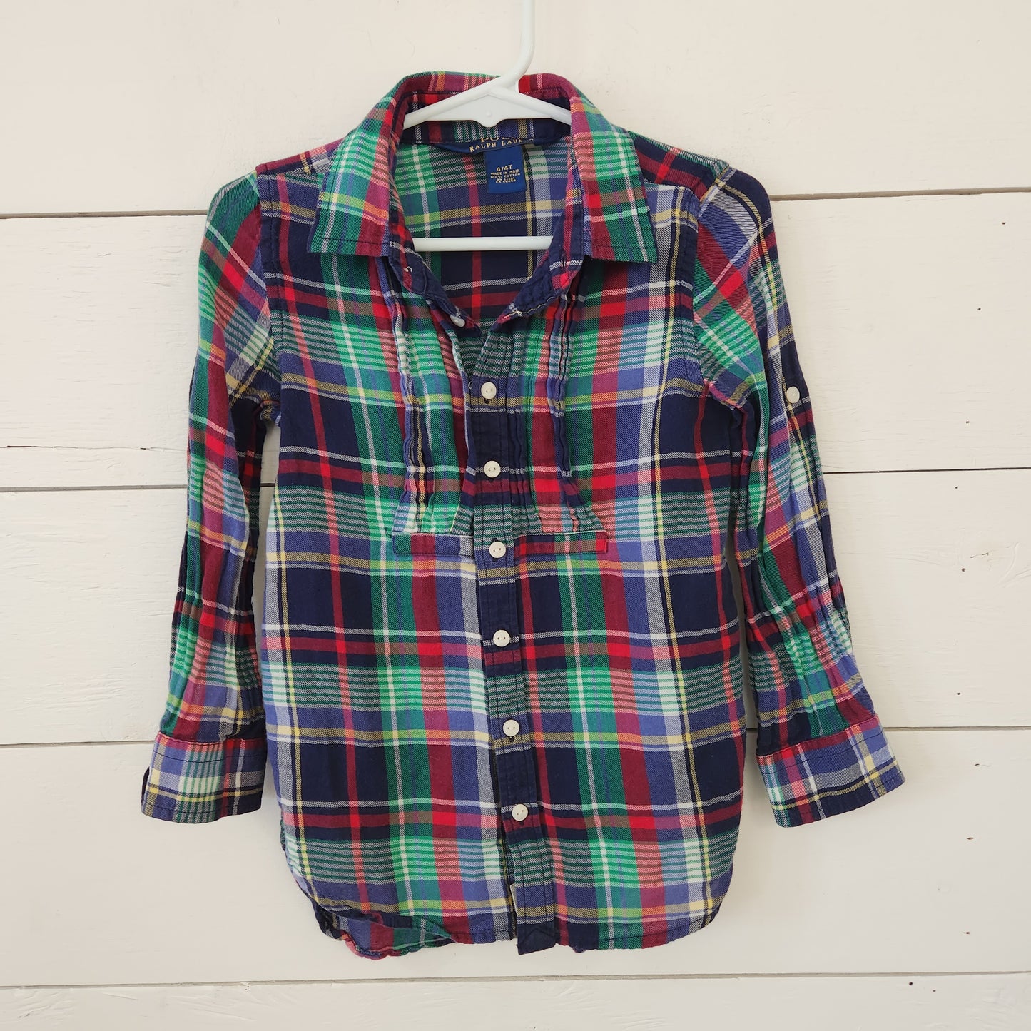 Size 4t | Polo Plaid Ruffle Front Shirt