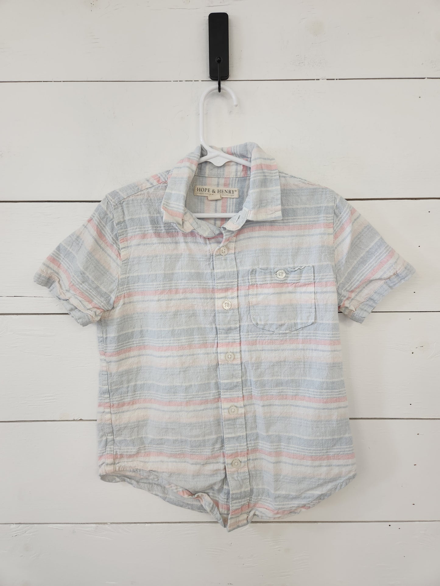 Size S | Hope & Henry Blue and Pink Striped Short Sleeve Buttondown