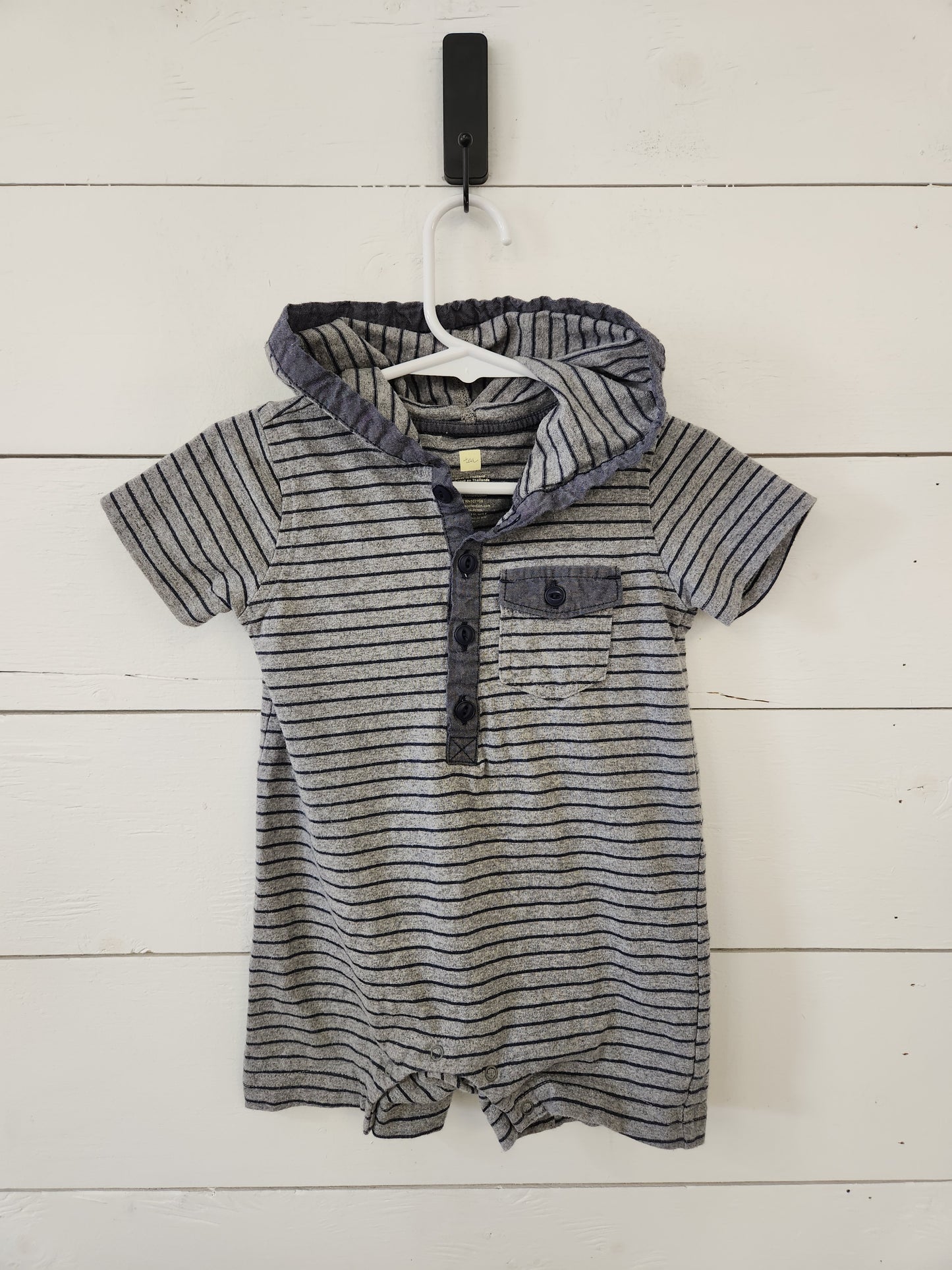 Size 12-18m | Tea Grey Striped Shortie Romper