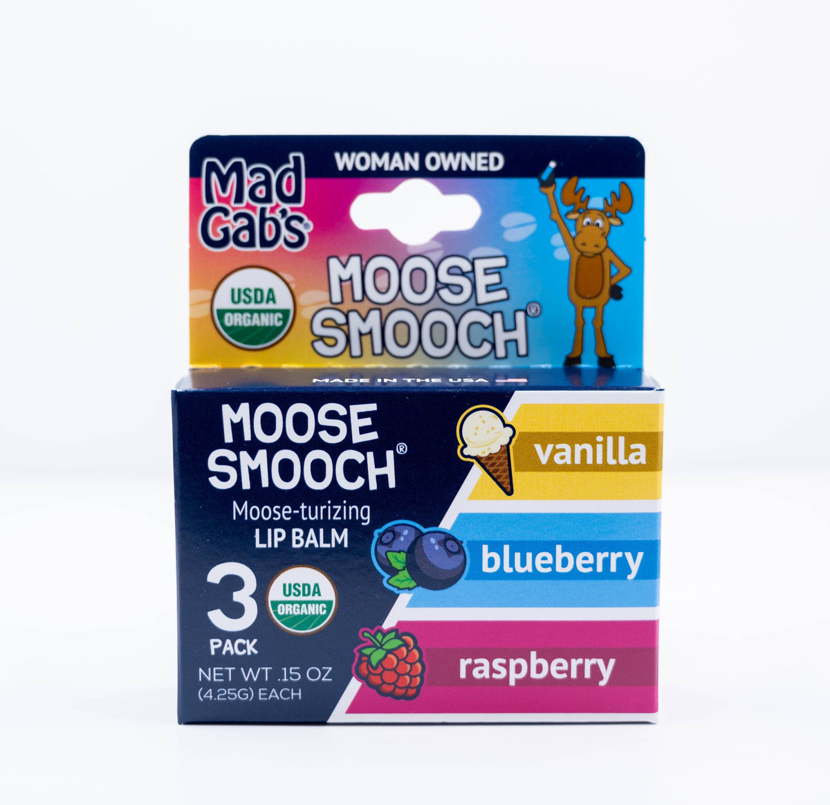 Mad Gab's - 3PK Organic Moose Smooch Lip Balm Peg