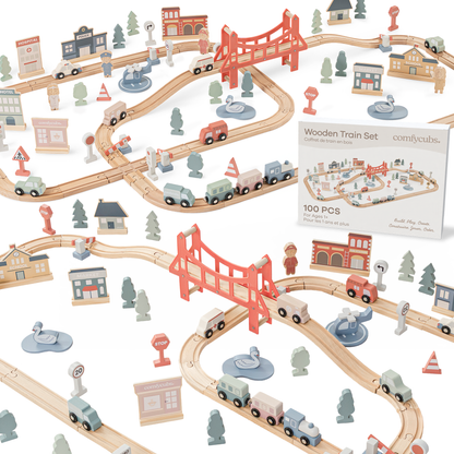 100-PC Wooden Train Set
