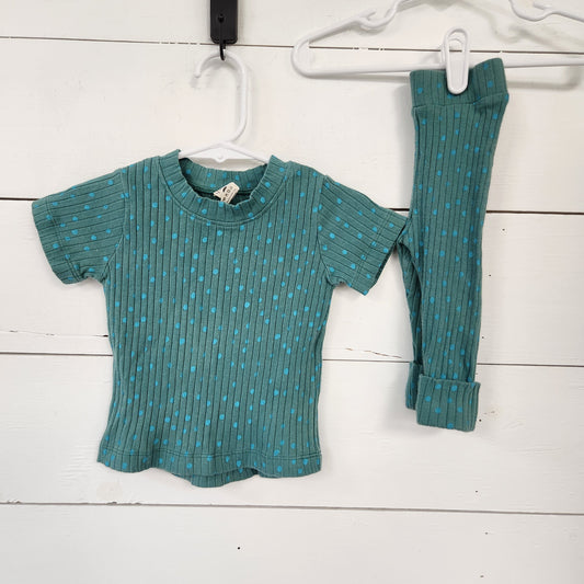 Size 6-12m | Kate Quinn Green & Blue Polka Dot Set