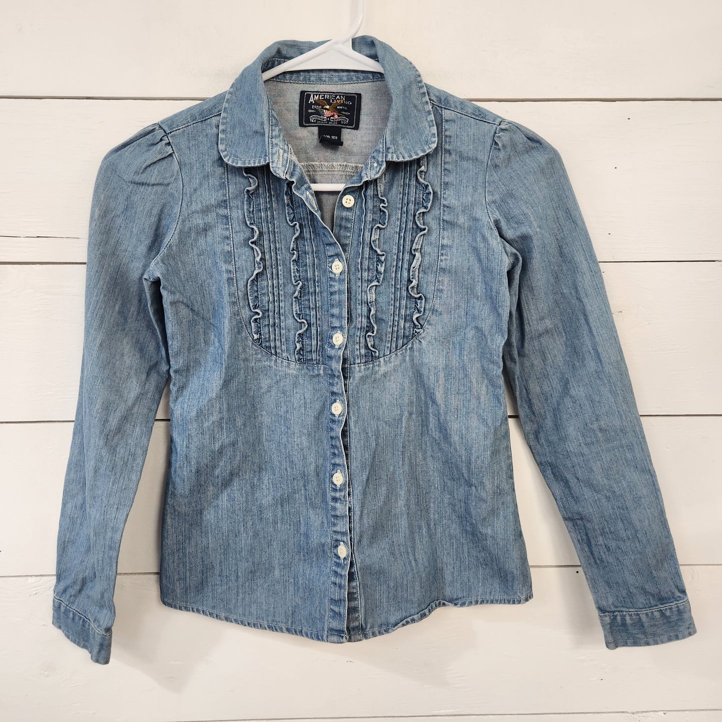 Size 8-10 | American Living Jean Ruffle Shirt