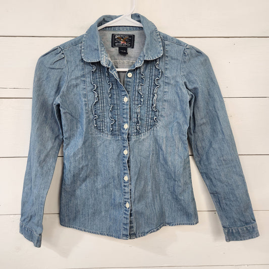 Size 8-10 | American Living Jean Ruffle Shirt