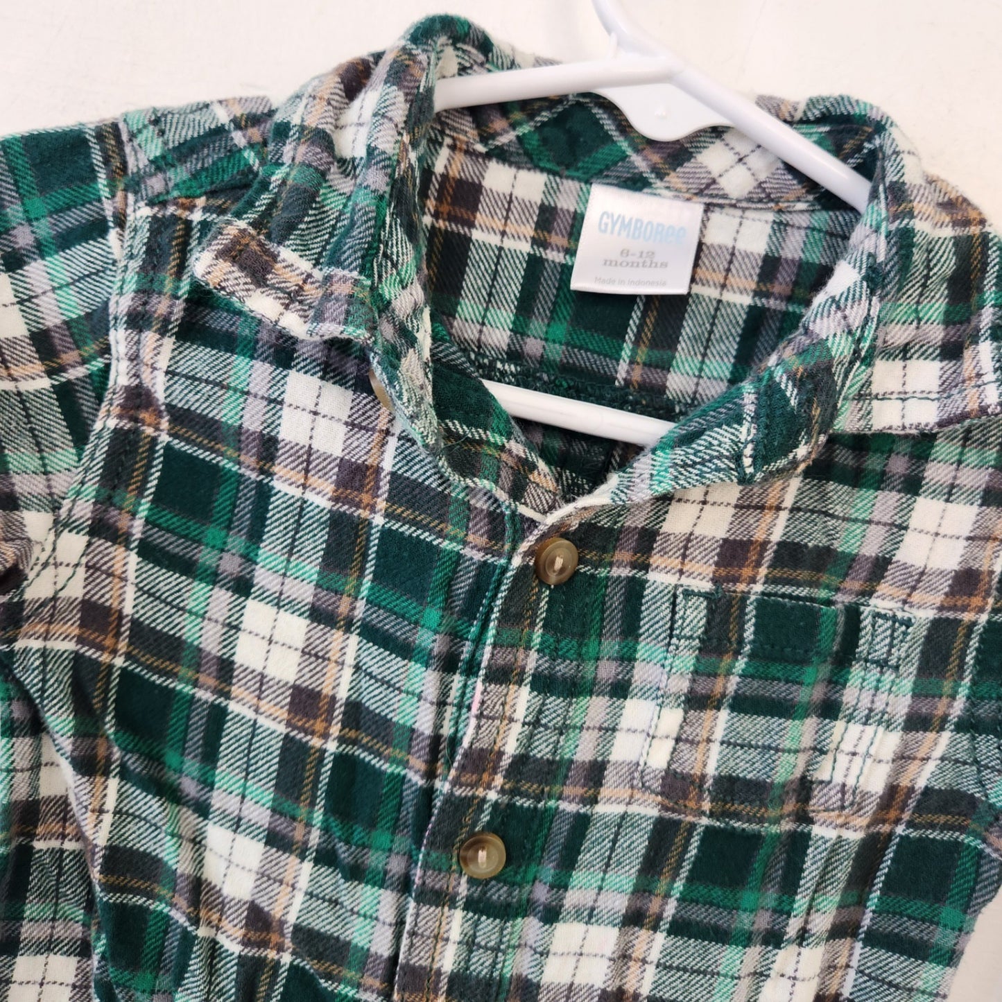 Size 6-12m | GYMBOREE Green Flannel Romper | UBNUU