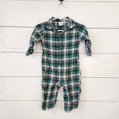 Size 6-12m | GYMBOREE Green Flannel Romper | UBNUU