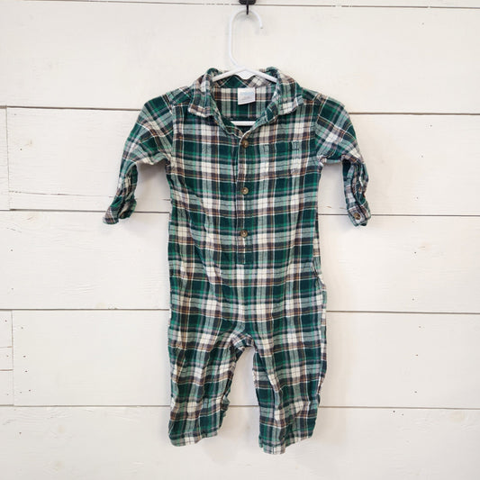 Size 6-12m | GYMBOREE Green Flannel Romper | UBNUU