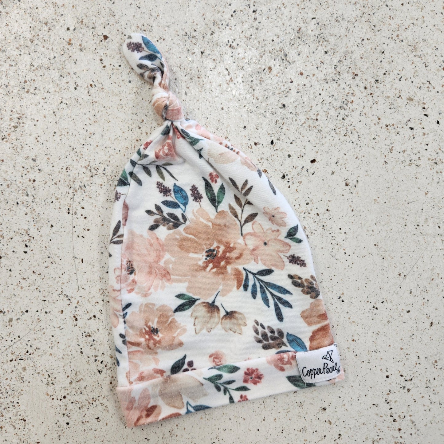 Size NB | Copper Pearl Floral Top Knot Hat | UBNUU
