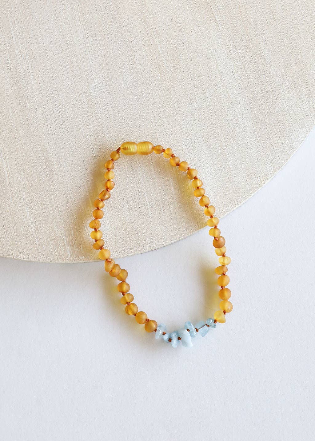 CanyonLeaf - Raw Honey Baltic Amber + Aquamarine || Necklace: 12" Baby || Child Necklace