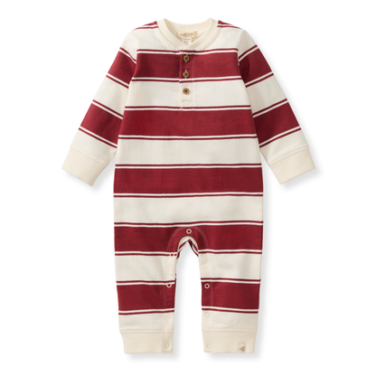 Rugby Peace Stripe Jumpsuit by Burt`s Bees | Brick Red