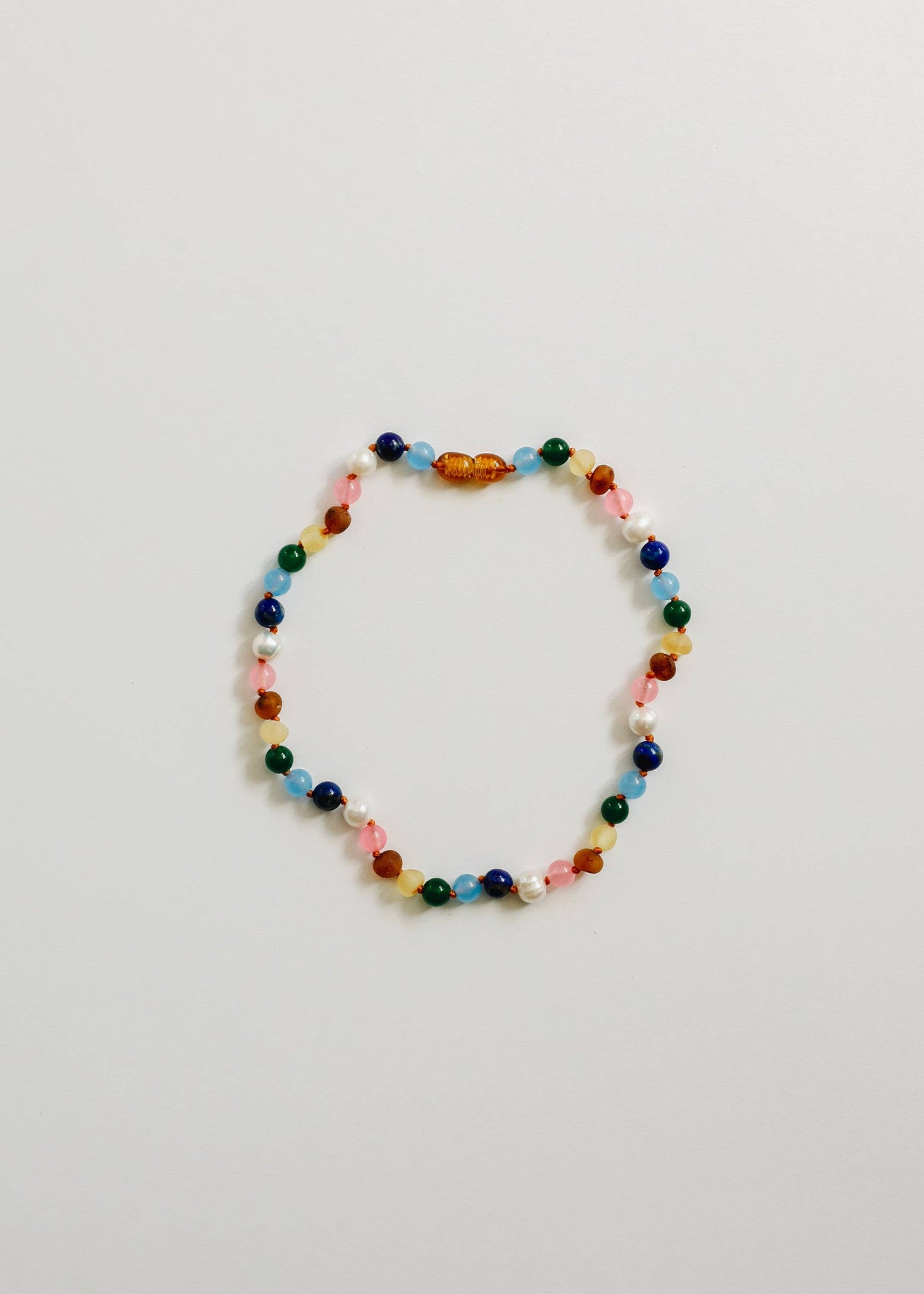 CanyonLeaf - Raw Baltic Amber and Pearl Necklace + Sweet Pink Gemstones: 11" Baby Necklace