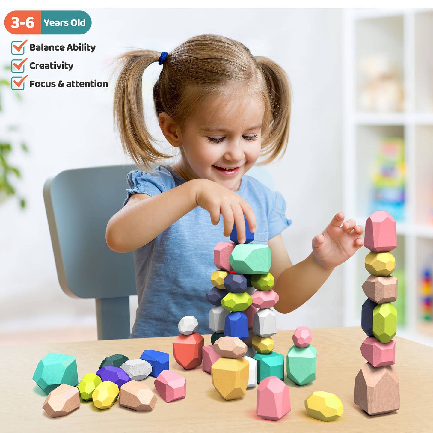 Montessori-inspired Wooden Balancing Stacking Rocks Toy