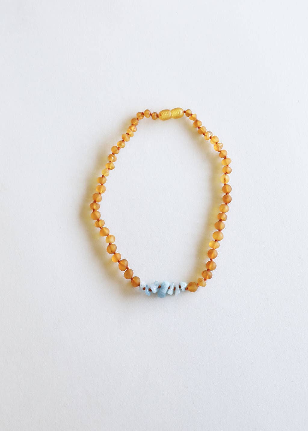 CanyonLeaf - Raw Honey Baltic Amber + Aquamarine || Necklace: 12" Baby || Child Necklace