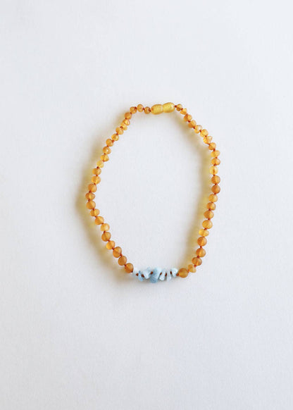 CanyonLeaf - Raw Honey Baltic Amber + Aquamarine || Necklace: 12" Baby || Child Necklace