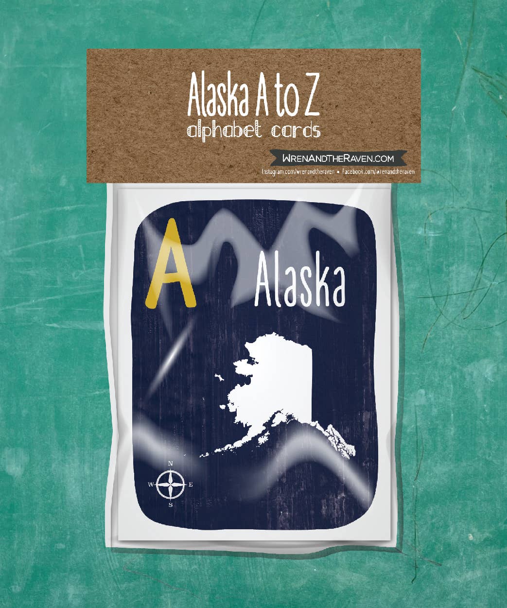 Wren and the Raven - Alaska A to Z Alphabet Cards: Re-usable Cloth Bag