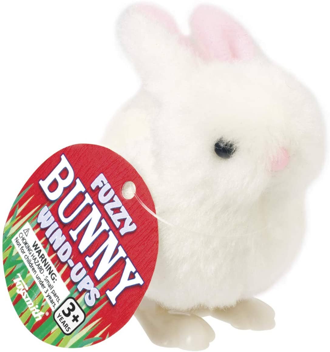 Toysmith - White Fuzzy Bunny Wind Ups, Easter, Spring, Hopping Action