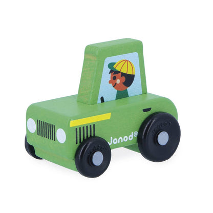 Janod - Crossroads Countryside Green Tractor Display x4