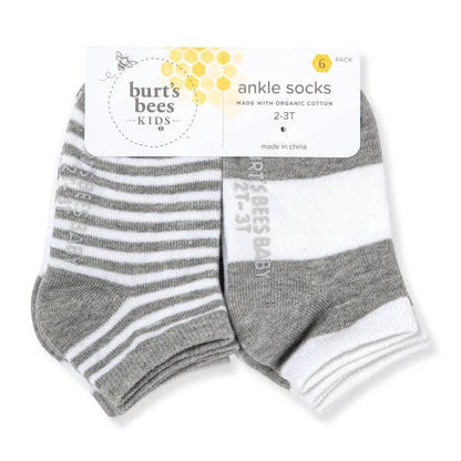 Solid & Stripes Organic Cotton Baby Ankle Socks 6 Pack|  Heather Grey