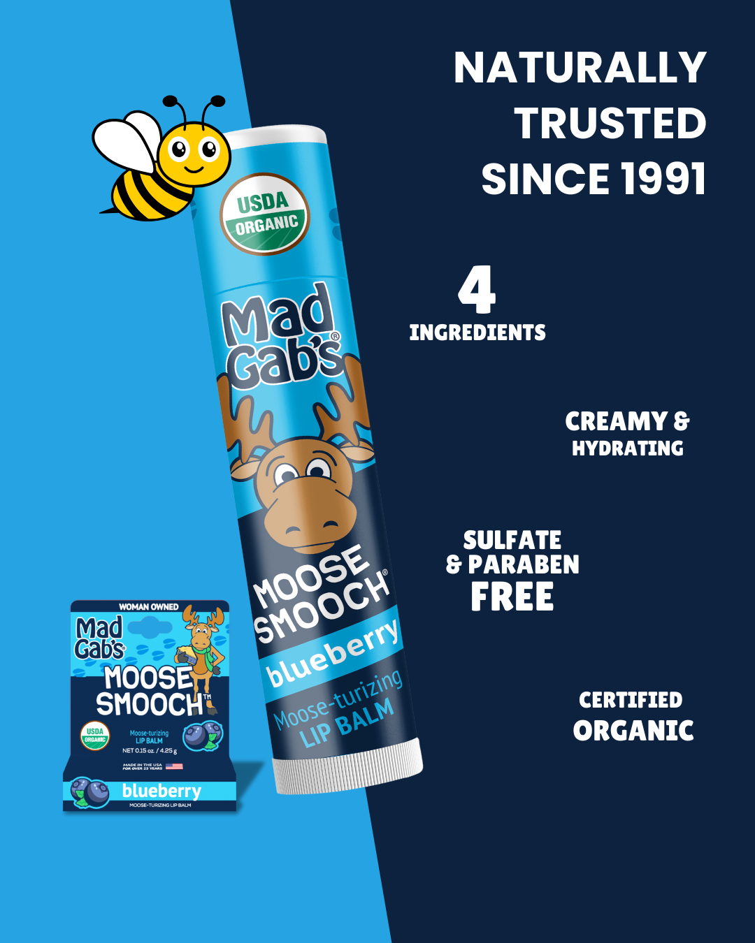 Mad Gab's - 3PK Organic Moose Smooch Lip Balm Peg