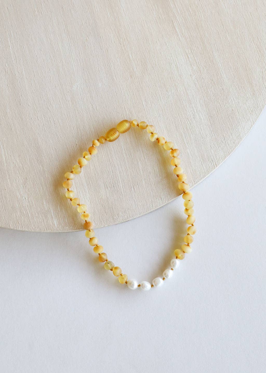 Raw Honey Amber + Pearl || Necklace: 11" Baby Necklace