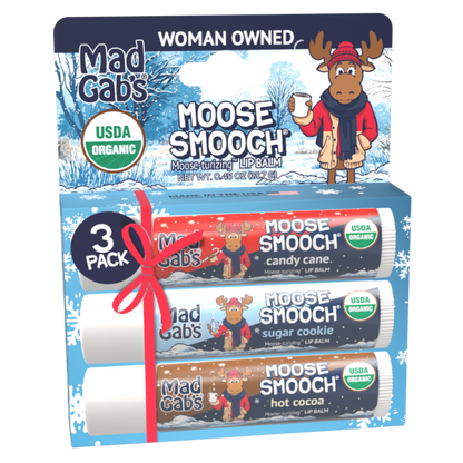Mad Gab's - 3PK Organic Holiday Moose Smooch Lip Balm Assorted Peg