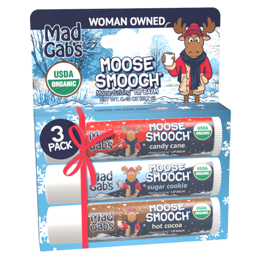 Mad Gab's - 3PK Organic Holiday Moose Smooch Lip Balm Assorted Peg