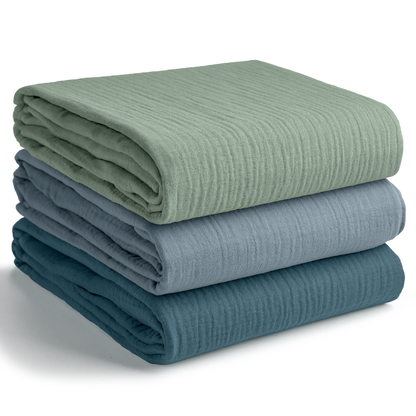 Muslin Swaddle Blankets Pack of 3 | Neptune - Pacific Blue - Fern