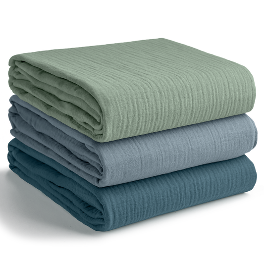 Muslin Swaddle Blankets Pack of 3 | Neptune - Pacific Blue - Fern