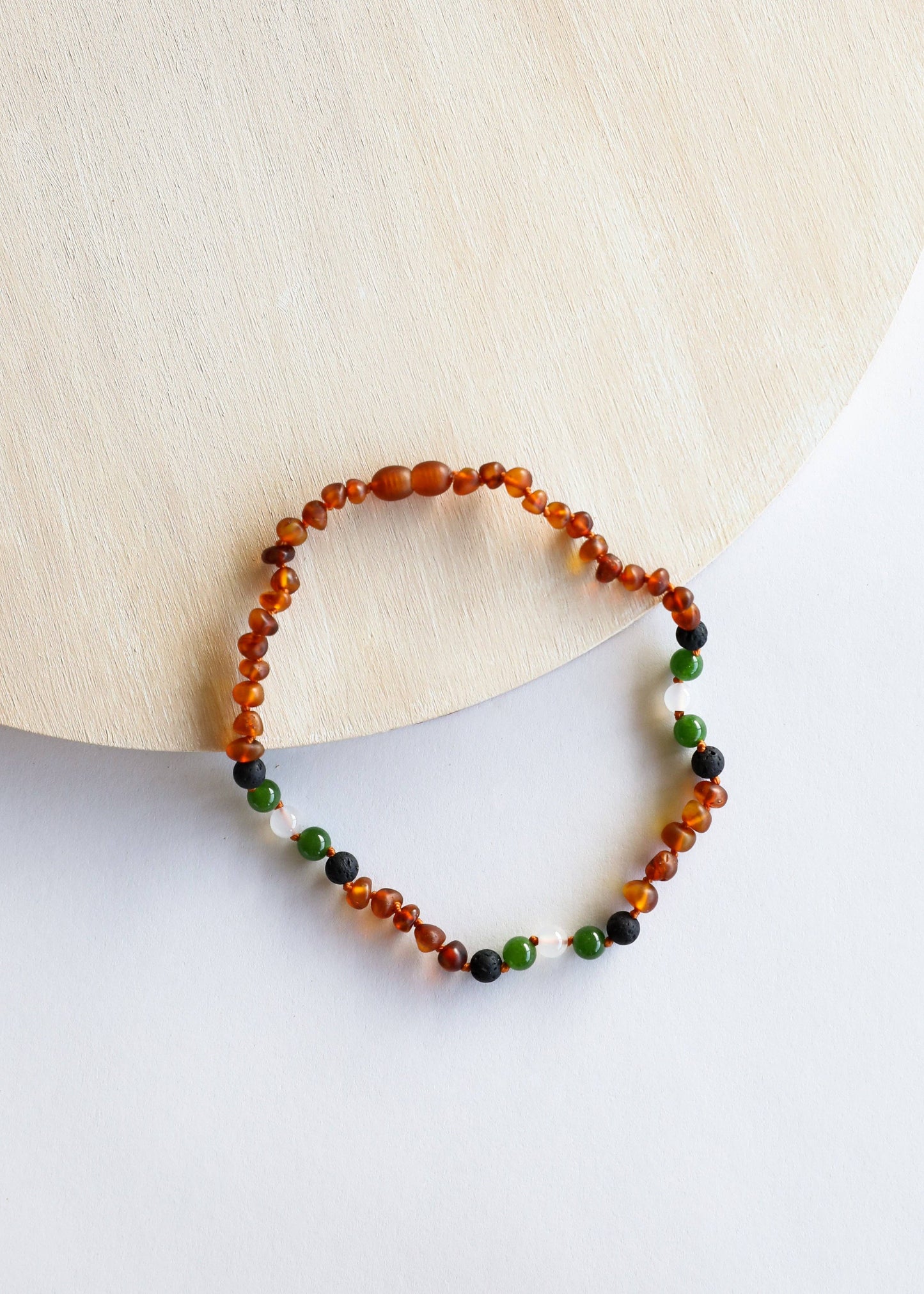 Raw Cognac Amber || Lava + Jade + Agate ||: 11" Baby Necklace