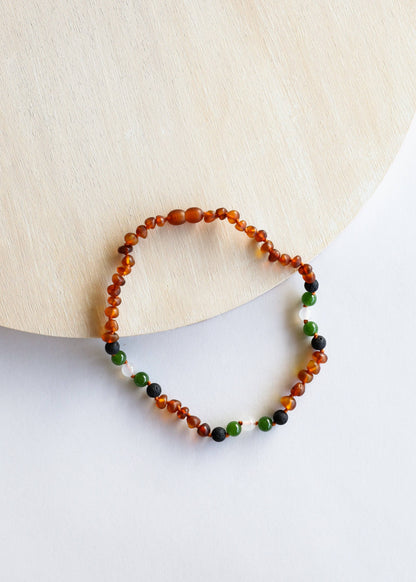 Raw Cognac Amber || Lava + Jade + Agate ||: 12" Baby || Child Necklace