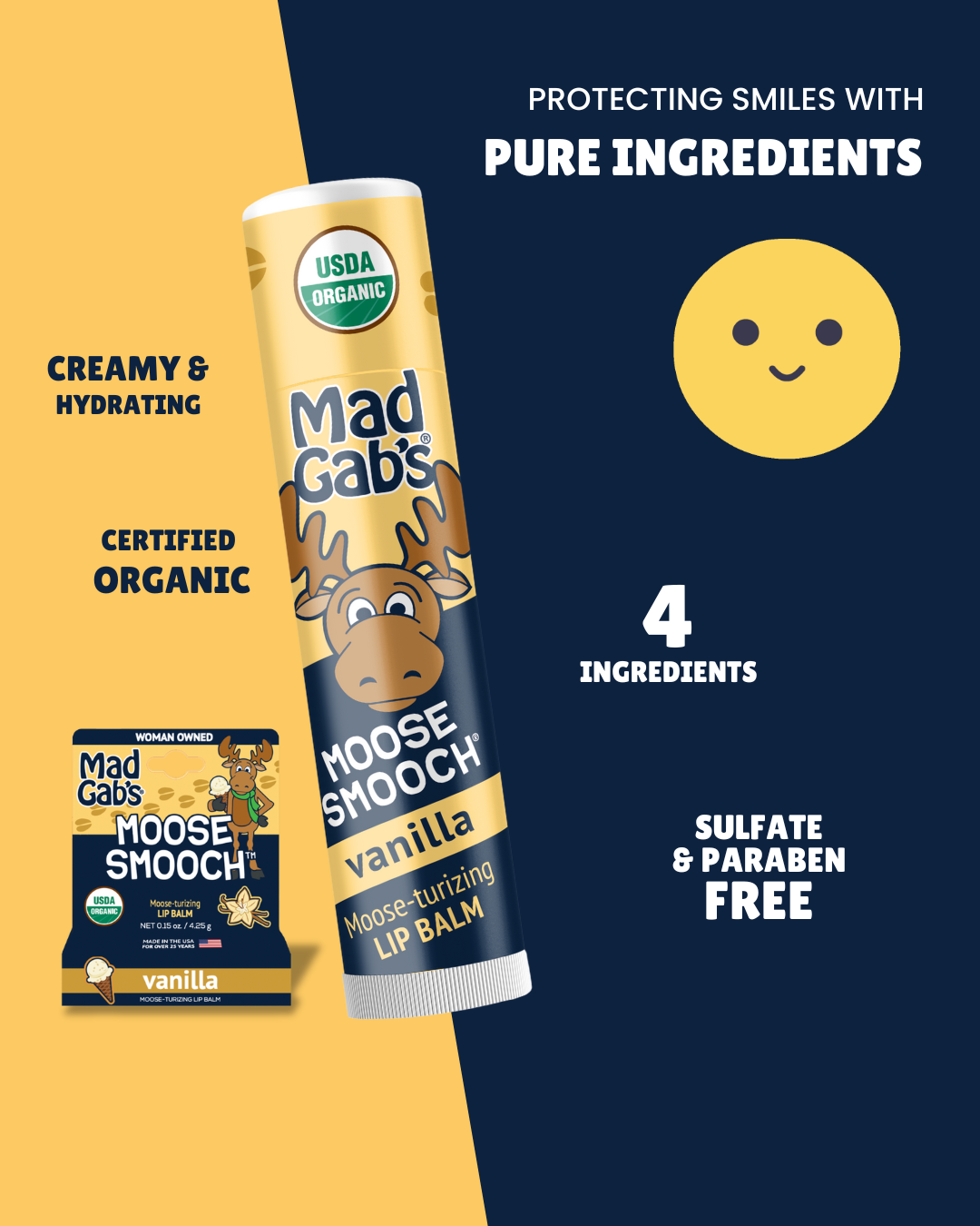 Mad Gab's - 3PK Organic Moose Smooch Lip Balm Peg