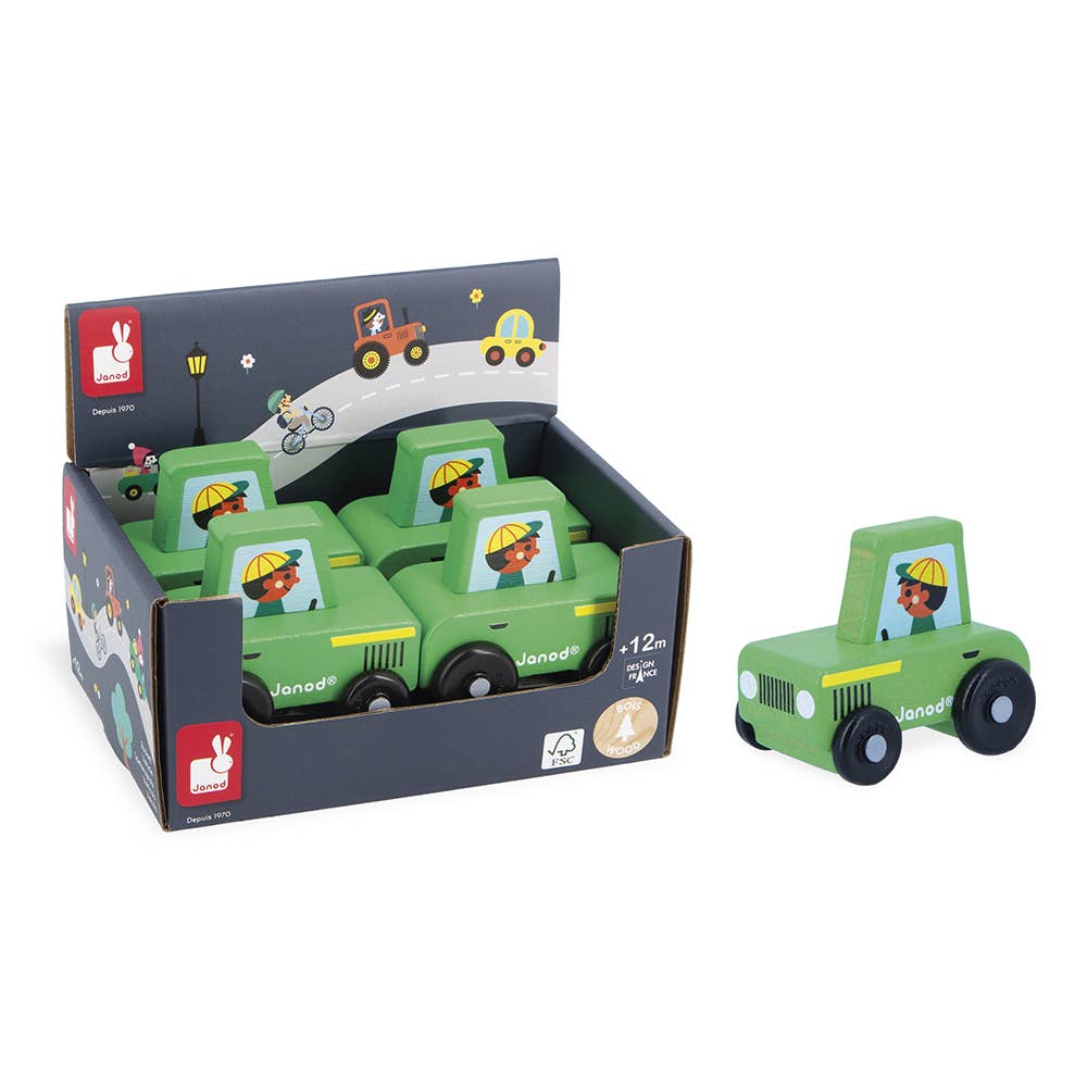 Janod - Crossroads Countryside Green Tractor Display x4