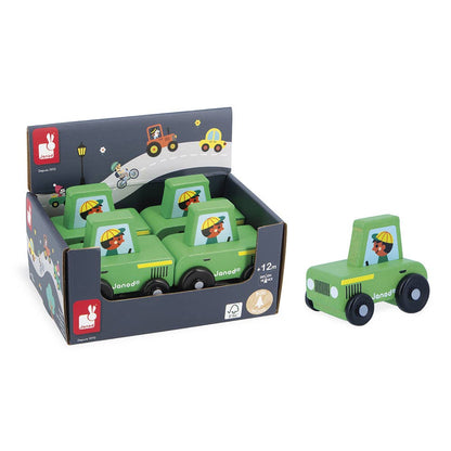 Janod - Crossroads Countryside Green Tractor Display x4