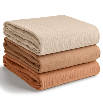 Muslin Swaddle Blankets Pack of 3 | Sand - Cedar - Caramel