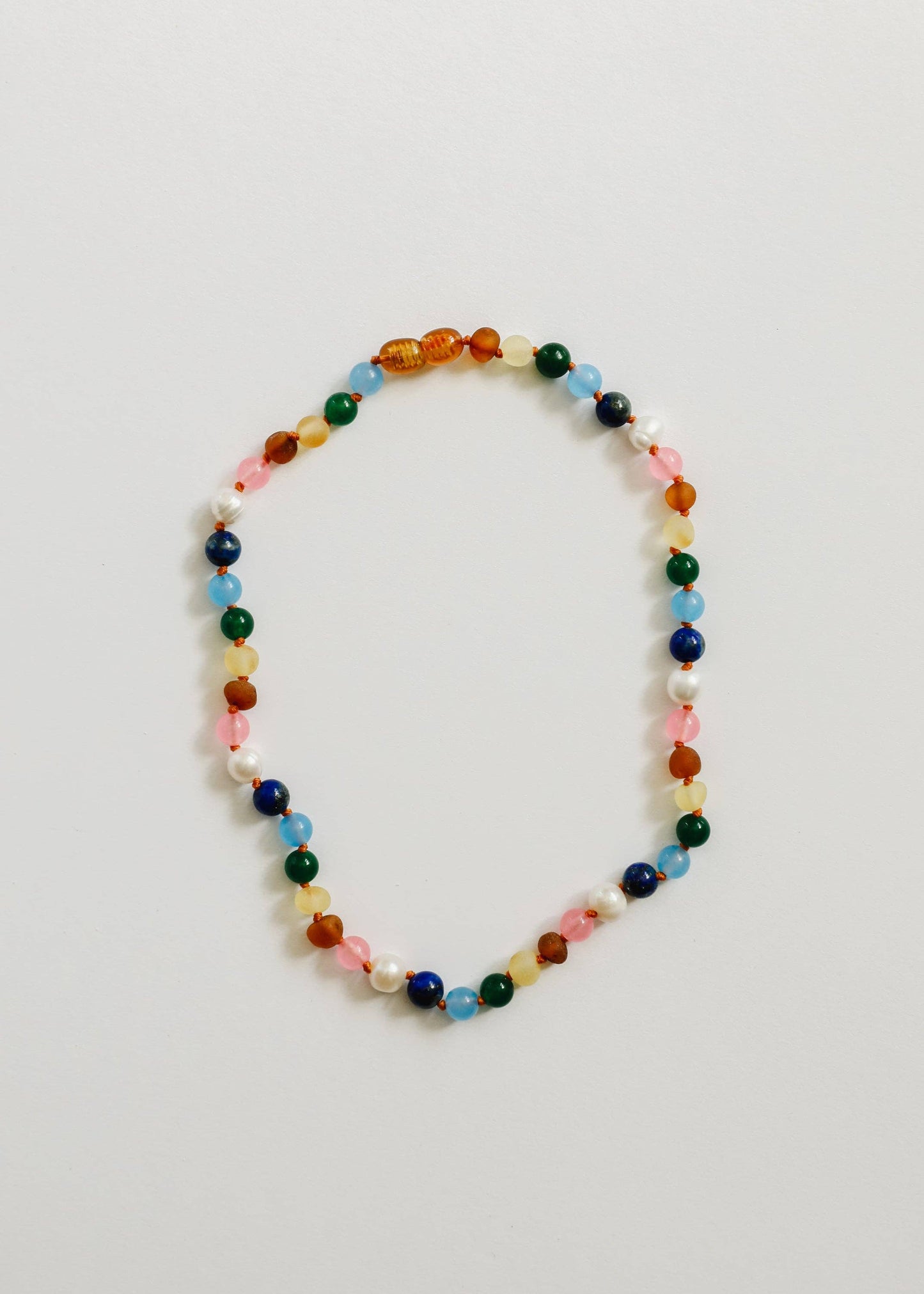 CanyonLeaf - Raw Baltic Amber and Pearl Necklace + Sweet Pink Gemstones: 11" Baby Necklace