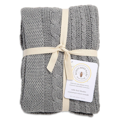 Organic Cotton Cable Knit Baby Blanket by Burt`s Bees | Heather Grey